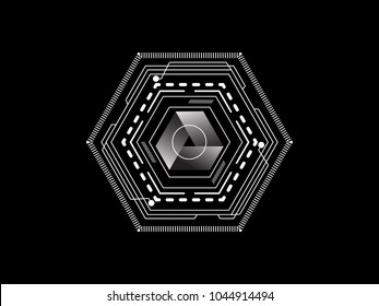 Vector illustration of abstract on a technology background. Black and white geometric shapes with straight lines, circle and dots. isolated on a white Background. The good for your design.  