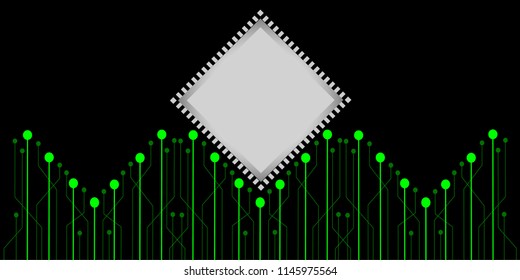 Vector illustration of abstract on a technology background. green, gray, back and white geometric shapes with square, Lines, Dots and Slanting lines for Circuit boards elements. isolated on black Back