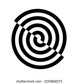 Vector illustration of abstract optical illusion circles on a white background. Black op art circular shape. Weird spiral circle. Visual design.