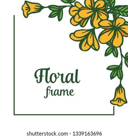 Vector illustration abstract orange floral frame with green leaves hand drawn