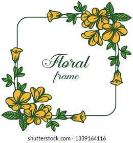 Vector illustration abstract orange floral frame with green leaves hand drawn