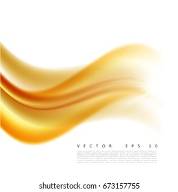 Vector illustration of an abstract orange wavy background, smooth layered transparent yellow-orange wave, line with light effect. Design element