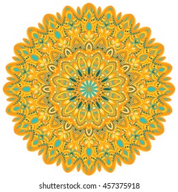 Vector illustration with abstract ornament. Round mandala pattern for printing on fabric or paper. Ornamental doodle background.