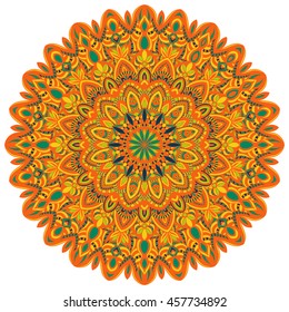 Vector illustration with abstract ornament. Round mandala pattern for printing on fabric or paper. Ornamental doodle background.