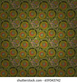 Vector illustration. Abstract ornament seamless pattern in the style of baroque. Traditional classic pattern in gray, green and yellow colors.