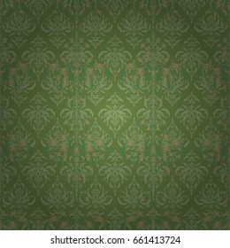 Vector illustration. Abstract ornament seamless pattern in the style of baroque. Traditional classic pattern in green colors.