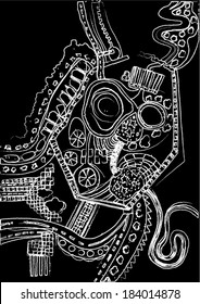 A vector illustration of an abstract ornamental drawing. Outline linear doodle. Black & White.