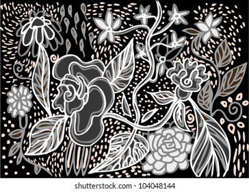 A vector illustration of an abstract ornamental floral drawing.