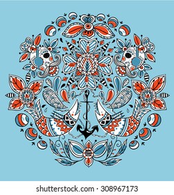 vector  illustration of abstract ornamental  nautical elements