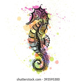 Vector Illustration of an Abstract Ornamental Sea Horse