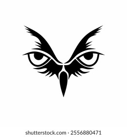 Vector illustration of abstract owl face and eyes isolated on white background. Symbolizes wisdom and focus. Ideal for tattoos, logos and artistic projects.