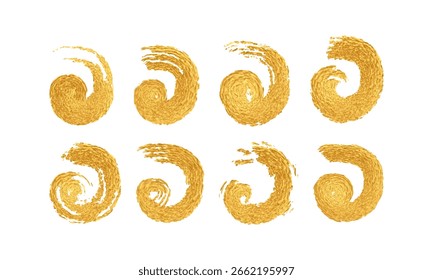 Ilustração vetorial da coleção de traçados de pincel dourado de alta resolução de texturas de tinta abstrata. Listras de pintura de ouro metálico, Elegante dourado, Splash Gold Foil texture set. Banner de fundo transparente.