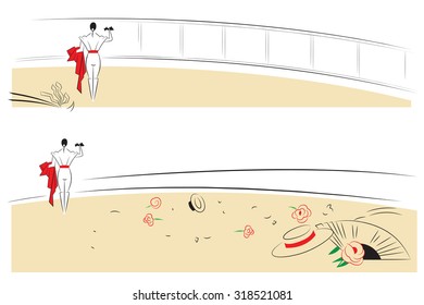 Vector illustration - Abstract paintings on the theme of bullfighting.