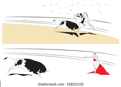 Vector illustration - Abstract paintings on the theme of bullfighting.