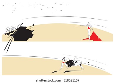 Vector illustration - Abstract paintings on the theme of bullfighting.