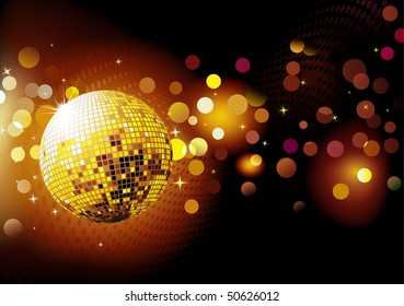 Vector illustration of abstract party Background with glowing lights and disco ball