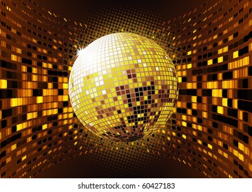 Vector illustration of abstract party Background with glowing lights and disco ball