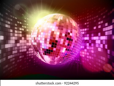 Vector illustration of abstract party Background with glowing lights and disco ball