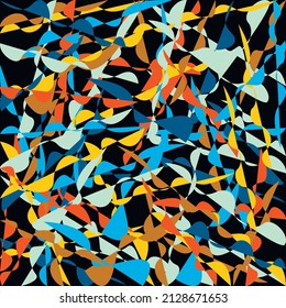 Vector illustration is an abstract pattern with chaotic curved lines and random spots on a trending background. Concept - contemporary art