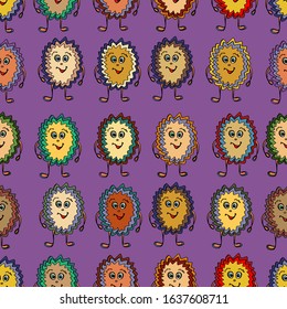 
Vector illustration. Abstract pattern in the form of bright cartoon characters. Cover design, clothing print, textile.