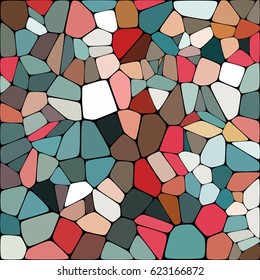 Vector illustration of an abstract pattern formed by the paving of a square with elements of different shapes and colors