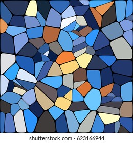 Vector illustration of an abstract pattern formed by the paving of a square with elements of different shapes and colors