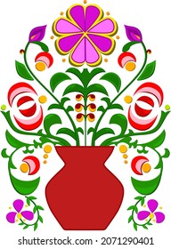 Vector illustration with abstract patterns and flowers in a vase
