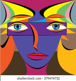Vector illustration abstract picture view, colored face 
