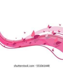 Vector Illustration of an Abstract Pink Background with Paper Butterflies