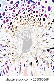 Vector illustration of an abstract pink grey peacock pattern.