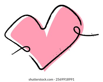 Vector illustration of an abstract pink heart outlined with a loose black stroke, representing creativity and playfulness.