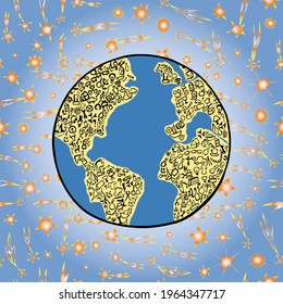 Vector illustration of abstract planet Earth in blue starry space