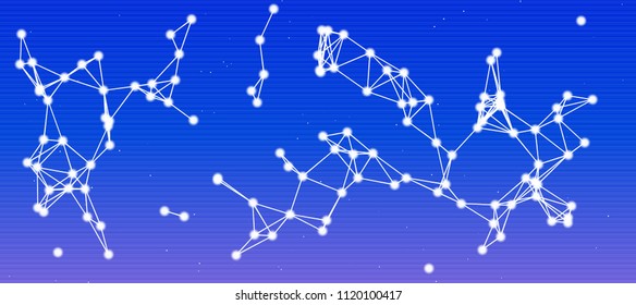 Vector illustration of an abstract plexus structure forming a geometric pattern reminding a constellation on a colorful background. The image format is suitable for printing on a mug.