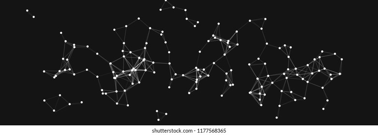 Vector illustration of an abstract plexus structure forming a geometric pattern on a black background. Network connection between dots and lines.