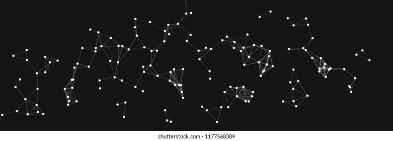 Vector illustration of an abstract plexus structure forming a geometric pattern on a black background. Network connection between dots and lines.