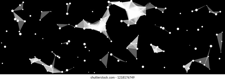 Vector illustration of an abstract plexus structure forming a geometric pattern on a black background. Network connection between dots and lines.
