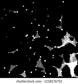 Vector illustration of an abstract plexus structure forming a geometric pattern on a black background. Network connection between dots and lines.