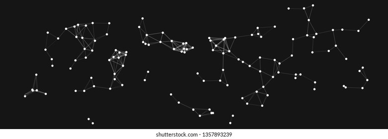 Vector illustration of an abstract plexus structure forming a geometric pattern on a black background. Network connection between dots and lines. Suitable for illustration of block chain technology.