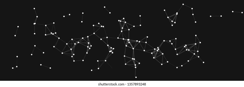 Vector illustration of an abstract plexus structure forming a geometric pattern on a black background. Network connection between dots and lines. Suitable for illustration of block chain technology.
