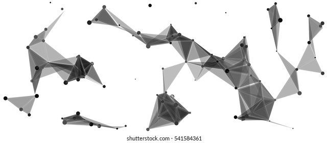 Vector illustration of an abstract plexus structure forming a geometric pattern on a white background. Network connection between dots and lines. Randomly distributed triangles of different sizes