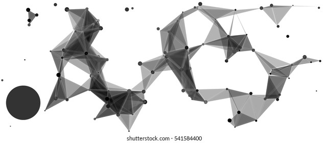Vector illustration of an abstract plexus structure forming a geometric pattern on a white background. Network connection between dots and lines. Randomly distributed triangles of different sizes