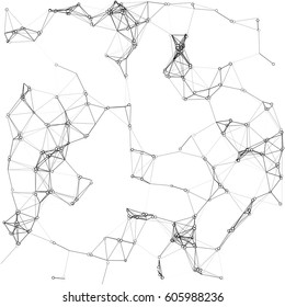 Vector illustration of an abstract plexus structure forming a geometric pattern on a white background. Network connection between dots and lines. Randomly distributed triangles of different sizes