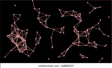 Vector illustration of an abstract plexus structure forming a geometric pattern on a black background. Network connection between dots and lines
