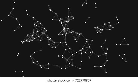 Vector illustration of an abstract plexus structure forming a geometric pattern on a black background. Network connection between dots and lines