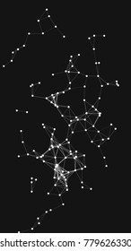 Vector illustration of an abstract plexus structure forming a geometric pattern on a black background. Network connection between dots and lines