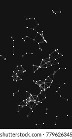 Vector illustration of an abstract plexus structure forming a geometric pattern on a black background. Network connection between dots and lines