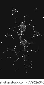 Vector illustration of an abstract plexus structure forming a geometric pattern on a black background. Network connection between dots and lines