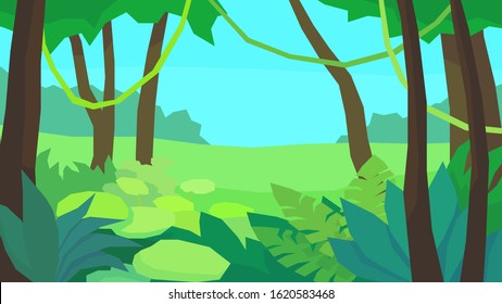 vector illustration abstract polygon landscape jungle dense thicket fern vine tree forest at the day