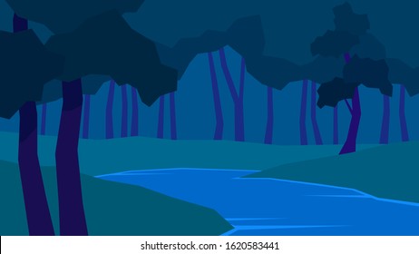 vector illustration abstract polygon night landscape river tree grass foliage forest