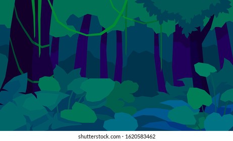 vector illustration abstract polygon night jungle landscape dense thicket fern vine tree forest